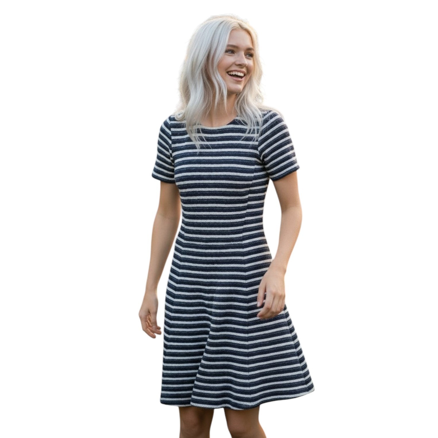 Theory Albita Guarda Striped Dress Knit Fit Flare Preppy Nautical Career Size 6
